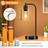 Set of 2 Industrial Touch Control Table Lamps with USB C+A Ports and AC Outlet - 3-Way Dimmable Black Bedside Lamps Nightstand Desk Lamps