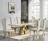 HomVent 68''Gold Faux Marble Dining Table Set with 6 Leather Chair