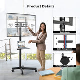 BONTEC Mobile TV Stand with Tilt Function, Rolling TV Stand for 23-60" LED, LCD, OLED TVs, Holds up to 88lbs, Max VESA 400x400mm, Adjustable Media Shelf (Black, 17.1x15.7x59.6 in)