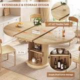 47″–63″ Extendable Round Dining Table for 4–8 with Dust-Proof 2-Tier Storage Shelf Space-Saving