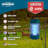 Flowtron Electric Bug Zapper 2 Acres Outdoor Insect Control with Dual Lure Method, 120W UV Light & Octenol Attractant for Fly & Mosquito, 5600V Kill Grid, Made in USA