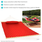 Sunnydaze Double Quilted Polyester Hammock with Detachable Pillow - 440-Pound Capacity - Red