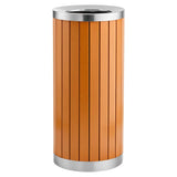 13.5 Gallon Round Outdoor Trash Can with Open Top - Commercial Steel and Wood