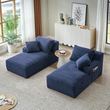 KEIKI Compressible Double Chaise Lounge with Cupholders, Cozy Corduroy Sleeper Loveseat for Bedroom or Reading Nook, Boneless Chaise Lounge Indoor with Supportive Spring Cushions, No Assembly