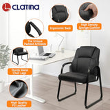 Office Guest Chair Leather Reception Chair with Bonded Padded Arm Rest and Sled Base Desk Chair