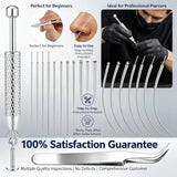 Piercing Ball Grabber Tool, 316L Stainless Steel Removal & Changing Kit, 18Pcs 14G-20G Needle Set, 4 Claw Retractable Design, Non-slip Curved Tweezers, for Pro Piercers, Entry Users & Body Art Fans