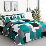 Tyrot 3 Piece Teal/Turquoise Grey Quilt Set King Size Black White Geometric Reversible Bedding Set Microfiber Lightweight Bedspread Coverlet with 2 Shams Modern Bed Covers for All Season, 106''x96''
