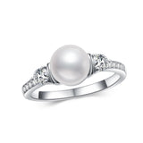 Oseew 8mm Freshwater Pearl Ring with Moissanite Sterling Silve Engagement Wedding Promise Ring 6 Size for Women