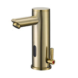 Automatic Touchless Bathroom Sink Faucet - Sensor Motion Activated No-Touch Brass Faucet with Adjustable Temperature Control Handle for Home Vanity, Commercial, and Office Use (Short, Gold)