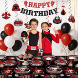 Boxing Party Decorations, All-in-one Boxing Party Supplies Includes Banner, Cake Toppers, Paper Plates, Napkins, Cups, and Tablecloth, Easy Setup Fight Night Boxing Match Party Decor, Serves 25