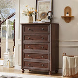 RWYHG Farmhouse 5 Drawers Dresser for Bedroom, Wood 45" Tall Chest of Drawers, Dresser Rustic Storage Dressers Organizer with Metal Handle Closet for Living Room, Hallway Entryway(Walnut)