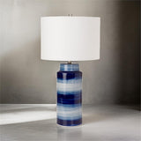 Pemberly Row Coastal Table Lamps, Set of 2, 30-Inch Ceramic Base, Navy and White Finish, Linen Hardback Shades, 3-Way Switch, Coastal Style Lighting for Living Room or Bedroom
