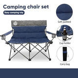Northroad Outdoor Camping Chair Set of 3,Folding Padded Camp Chair,Collapsible Conversation Set w/1 Sofa,2 Single Chairs for Family Patio,Beach (Blue)
