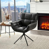 Fahomiss Desk Chair No Wheels, 360° Swivel Mid Century Modern Desk Chairs, Upholstered Faux Leather Swivel Accent Chair(Black, x1)