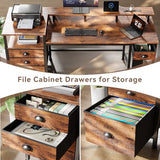 Furologee 60" Computer Desk with File Cabinet and Storage Shelves, Reversible Home Office Desk with LED Lights, Full Monitor Stand, Power Outlets