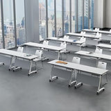 AYMIXEM White Conference Table with Silent Rolling Wheels Modern Executive Desk