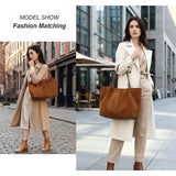 Suede Tote Bag for Women with Leather Purse Large Capacity Work Travel Handbags Ladies Shoulder Bags (Brown)