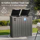 EAST OAK 62 Gallon Outdoor Trash Can | Waterproof Resin Garbage Can with Recycle and Garbage Labels | Gray