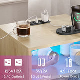 AOGLLATI Rattan Nightstand with Charging Station, LED Night Stand for Bedroom, Wood End Table with USB Ports, Boho Bedside Table with 2 Drawers, Natural