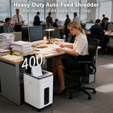 Heavy Duty Paper Shredder: 400-Sheet Auto Feed P5 Micro-Cut Document Credit Card Shredding