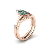 Personalized Moss Agate Engagement Ring set Engraving Text Moss Agate Wedding Ring Set Gold For birthday Promise ring Chirstomas (rose gold)