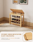 IUNVR Shoe Rack Bench Seat Rubberwood 3-Tier Wooden Storage Bench 550lbs Compact Mid-Century Modern Design for Entryway, Hallway, Closet, Front Door Entrance, Foyer