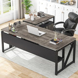 L Shaped Desk with Drawer Cabinet, 63" Executive Computer Desk and lateral File Cabinet, 2 Piece Home Office Furniture (Gray, 63 inches)
