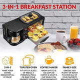 3-in-1 Breakfast Station with Coffee Maker, 4-Slice Toaster Oven, Non-Stick Griddle, 110V