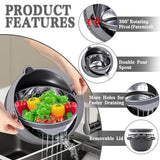 4-1 Colander with Lid Set - Rotatable Strainer With Bowl(Patented), Pasta Strainer with New Upgraded Graters, Strainer And Colanders, Fruit Cleaner, Veggie Wash, Apartment Kitchen Gadgets - Grey
