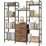 Triple Bookshelf with 3 Fabric Drawers, 4-Tier Book Shelf and 10 Display Shelves