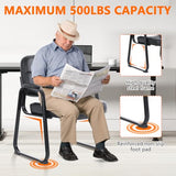 Big & Tall Waiting Room Guest Chair with Bonded Leather Padded Arm Rest and Sled Base for Office