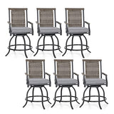 Sophia & William Swivel Patio Bar Chairs, Set of 6, Counter Height, Rattan Back & Grey Seat Cushion, High Back Design for Garden, Lawn, and Backyard
