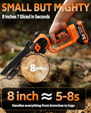 VOTREK® 8-INCH Mini Chainsaw Cordless, [3.0AH] Battery Powered Electric Chain Saw, Handheld Small Hand Saw for Wood Cutting Tree Trimming Branch Cutter