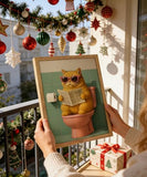 Framed Funny Cat Bathroom Wall Art Orange Cat on Toilet Reading Newspaper Picture Wall Decor Animal Bathroom Poster Print for Restroom Toilet Home Decoration 12x16 in