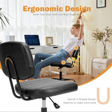 Sweetcrispy Small Office Desk Chair - Armless PU Leather with Comfy Lumbar Support, Height Adjustable Rolling Swivel Task, Black