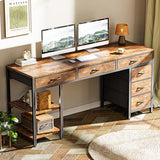 Computer Desk with 6 Drawers, 54 Inch Office Desk with Shelves, Reversible Gaming Desk, Corner Desk with Storage, Rustic Brown