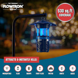 Flowtron Indoor Outdoor Bug Trap Zapper | Electric Insect Killer with UV Light & Fan | 800 Volt Stun Grid & 530 Sq Ft Coverage | Silent Mosquito, Fly, Gnat, Insect Trap for Patio, Yard, Home, Garage