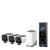 eufy Security eufyCam S3 Pro 3-Cam Kit + Video Doorbell E340, Solar Camera Outdoor Wireless, MaxColor Night Vision, 4K Security Camera with Solar Panel,Dual Cameras with Delivery Guard