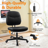 CLATINA Armless Home Office Chair, Small PU Leather Ergonomic Low Back Desk Chair with Lumbar Support, Black