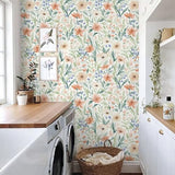 MelunMer Floral Wallpaper Peel and Stick Wallpaper Boho 17.3"x393" Self Adhesive Removable Wall Paper for Bedroom/Bathroom Wildflowers Contact Paper for Cabinets Covering Wall Papers Deco Botanical