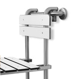 Seachrome Profile Folding Shower Seat with 18 inch Grab Bar, Removable Hanging Bench with Backrest & Legs, White Phenolic Seat, Stain Stainless Steel Grab Bar