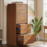 Locked File Cabinet with Key, Tall Wooden Filing Cabinets for Home Office, Vertical Office Storage for Legal Size/Letter