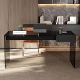 53.14" Modern Tempered Glass Executive Desk with Drawer, Black Wood Finish and Tempered Glass Legs