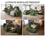 Cloud Reclining Couch with Headrest, Storage Ottoman, Drawer Charging Cup Holder, Deep L-Shaped 6 Seater with Dual Electric Recliner