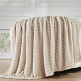NEWCOSPLAY Super Soft Queen Blanket Linen Premium Silky Flannel Fleece 3D Waffle Checkered Lightweight Bed Blanket All Season Use (Linen, Queen(90"x90"))