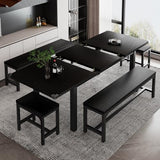 iPormis 5-Piece Dining Table Set for 4-8 People, Extendable Kitchen Table Set with 2 Benches and 2 Square Stools