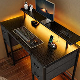 Huuger 47 inch Computer Desk with 4 Drawers, Gaming Desk with LED Lights & Power Outlets, Black