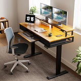 55 Inch Height Adjustable Gaming Desk with Power Outlets & LED Lights