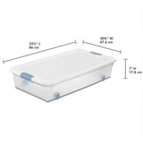 Sterilite 4-Pack 56 Quart Wheeled Latching Box, Underbed Clear Plastic Storage Organizer - Under Bed Rolling Container Bin with Lid and Wheels for Home or Dorm Bedrooms and Closets
