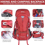 MIVENTO 50L Hiking Backpack - Water-Resistant Nylon Bag with Flap Top, Camping Travel Backpack for Men Women (Red)